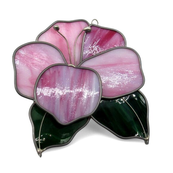STAINED GLASS Pink Flower 3D Window Hanging Floral Suncatcher - Picture 1 of 10